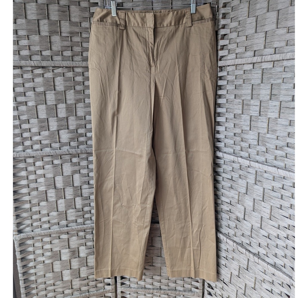 Vtg Talbots Trousers Tan Khaki Stretch Cotton‎ Straight Leg Womens Sz 12 Pants